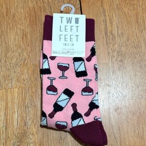 NWT Two Left Feet Unisex Wine O'Clock Socks Pink
